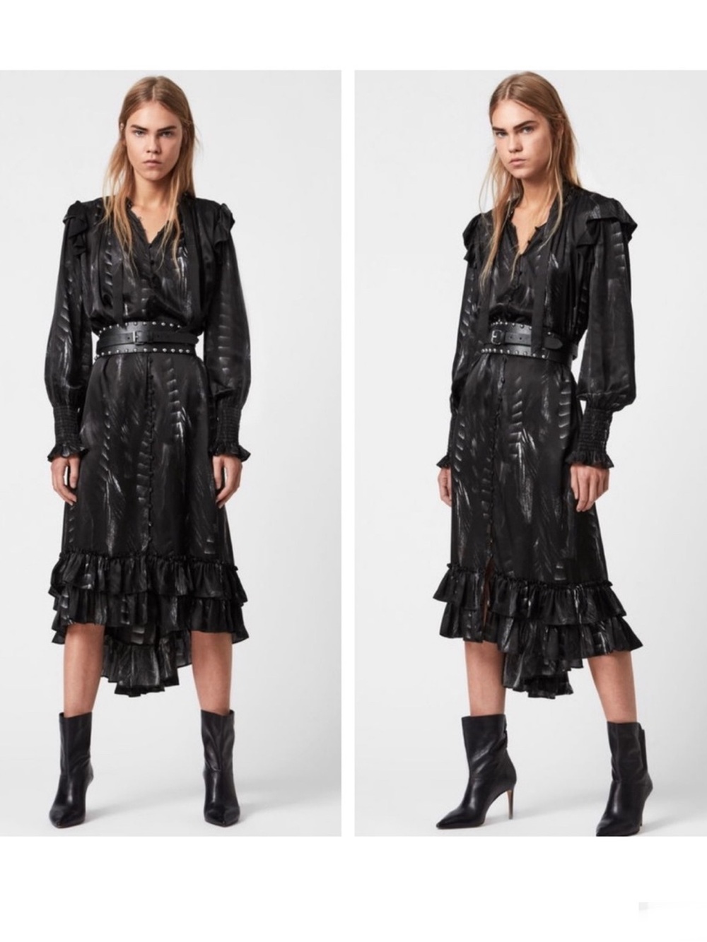 ALL SAINTS Lara Viola Silk Blend Ruffled Dress NEW Size 4 Black
